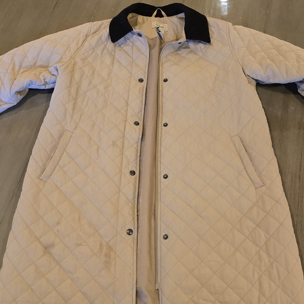 L.L. Bean Women's Quilted Tan Jacket with Black Collar